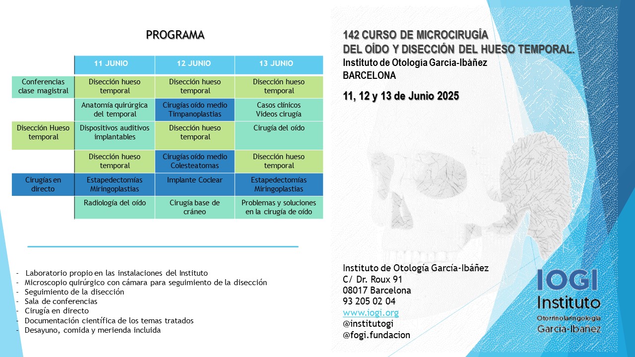 EAR MICROSURGERY AND TEMPORAL BONE DISSECTION COURSE (142 EDITION)